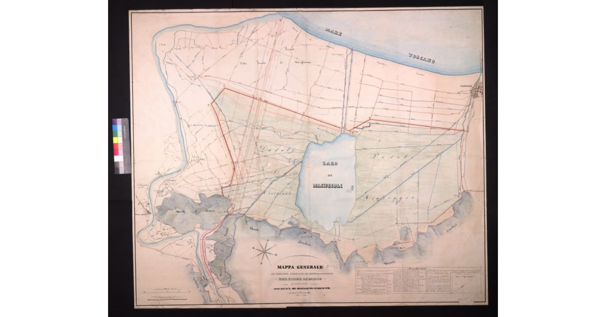 Mappa generale del territorio interessato nel progetto di diversione del fiume Serchio, presentato dalla Società di Bonificamento nel mese di dicembre 1843