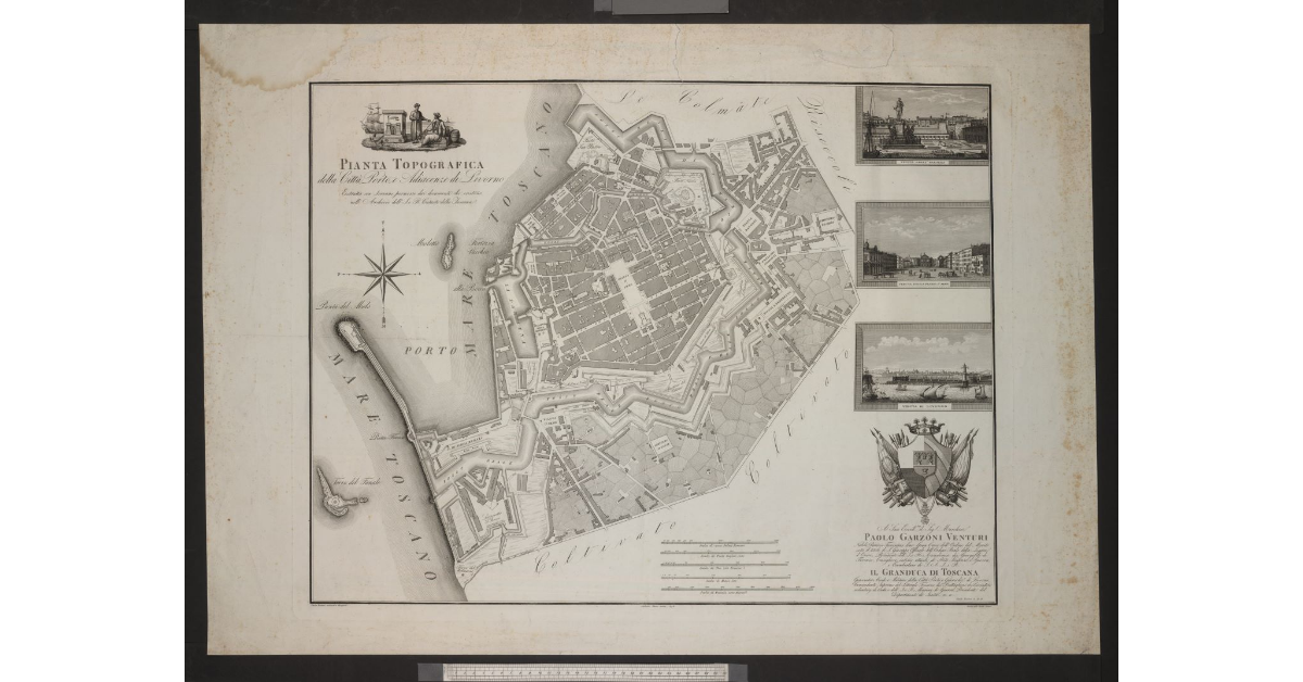 Pianta topografica della città porto e adiacenze di Livorno, estratta, con sovrano permesso, dai documenti che esistono nell'archivio dell'I. e R. Catasto della Toscana