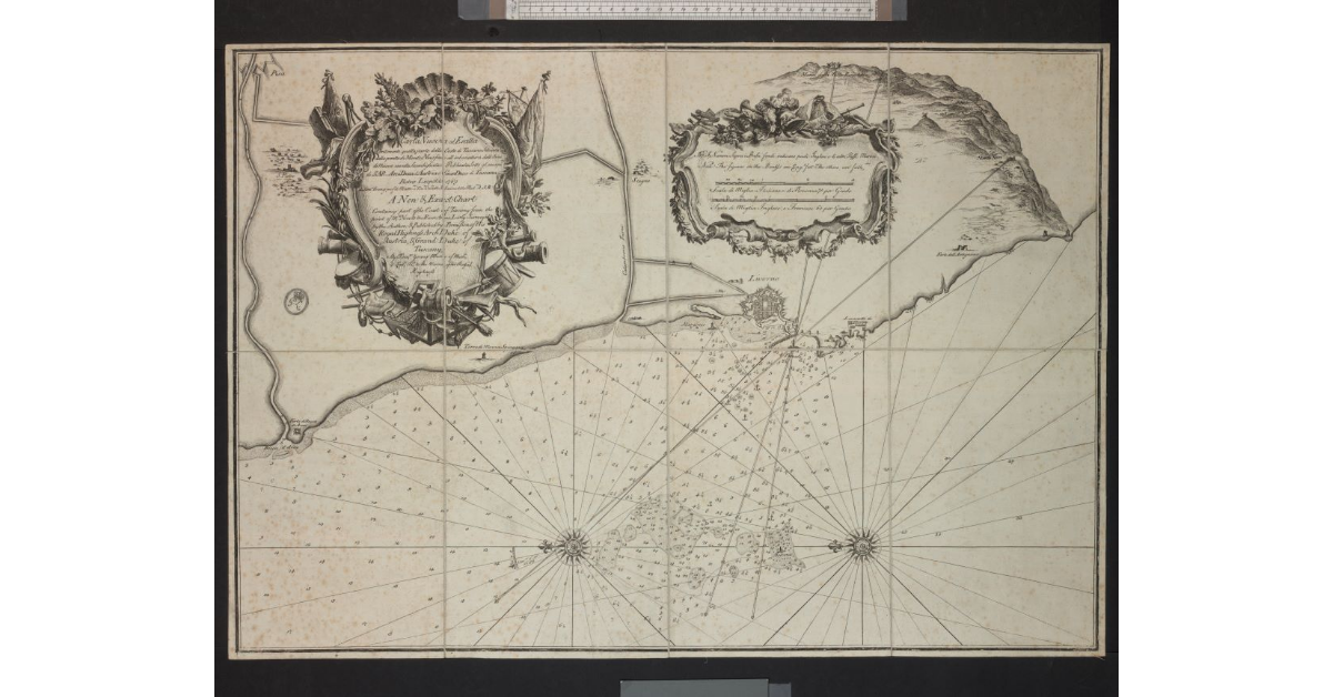 Carta nuova ed esatta contenente quella parte della costa di Toscana, situata dalla punta di Monte Nero fino all'imboccatura dell'Arno [...]