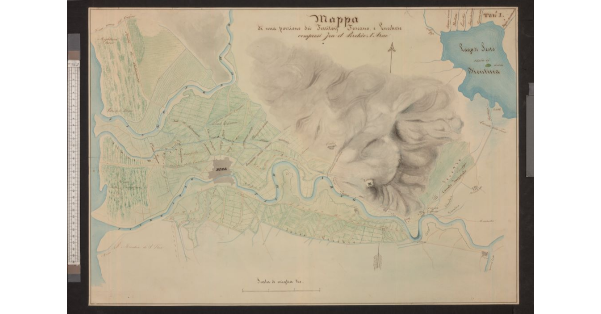 Mappa di una porzione dei territori toscano e lucchese compresi fra il Serchio e l'Arno