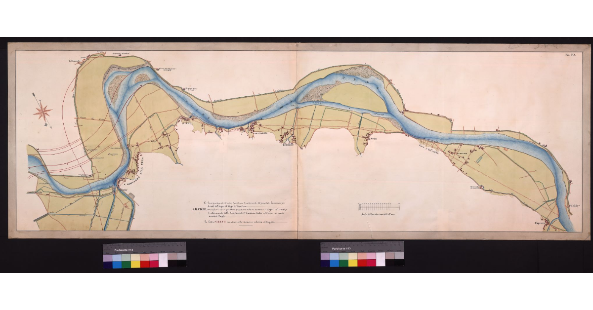 Pianta relativa al progettato emissario per lo scolo delle acque del lago di Bientina