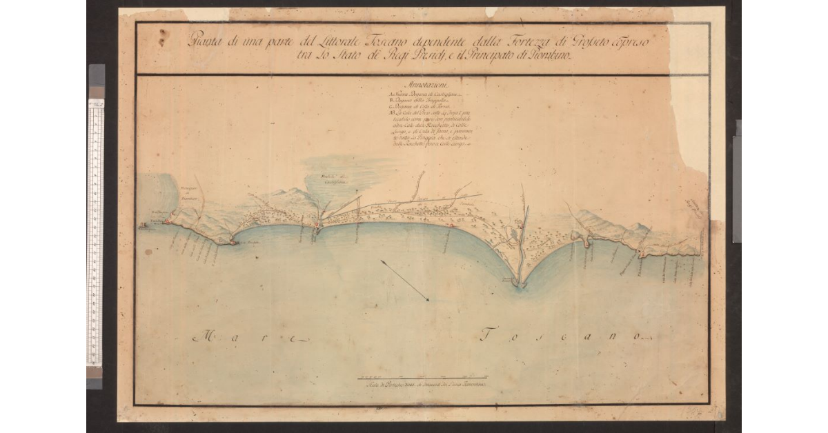 Pianta di una parte del litorale toscano dipendente dalla fortezza di Grosseto, compreso tra lo Stato dei Regi Presidi e il Principato di Piombino