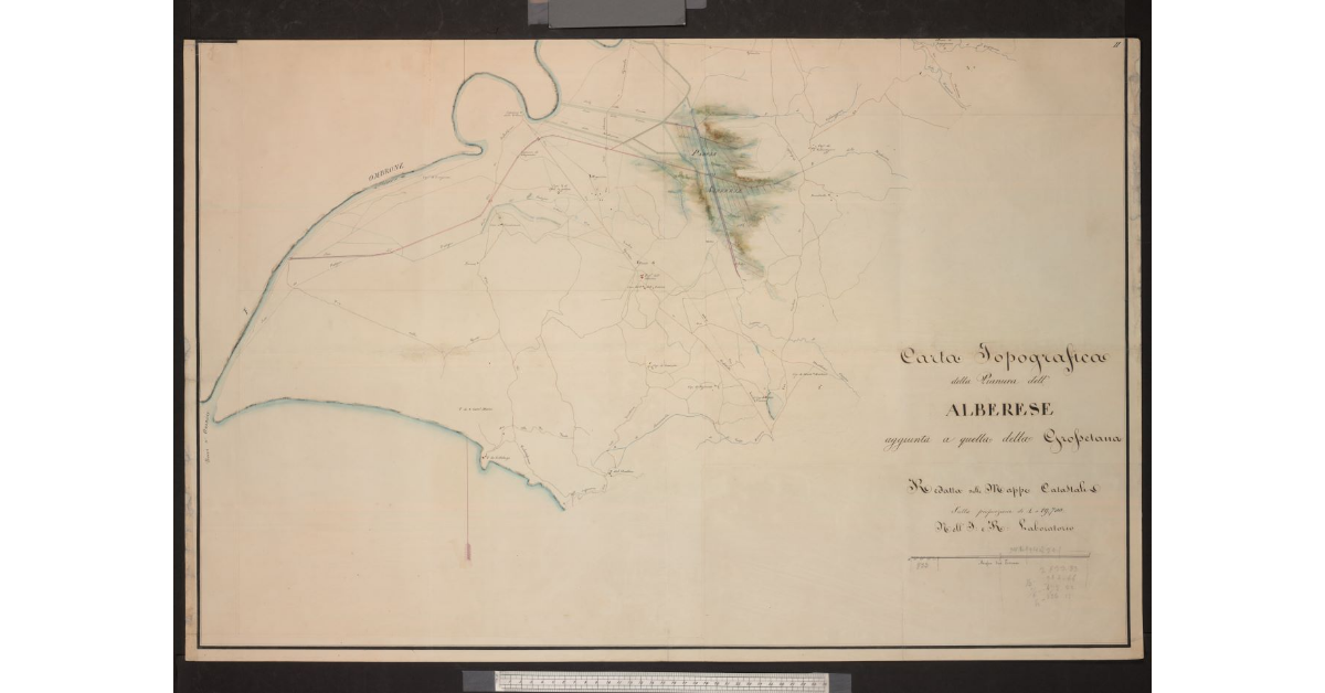 Carta topografica della pianura dell'Alberese aggiunta a quella della grossetana, redatta dalle mappe catastali nell'I. e R. Laboratorio, sulla proporzione di 1:19.700