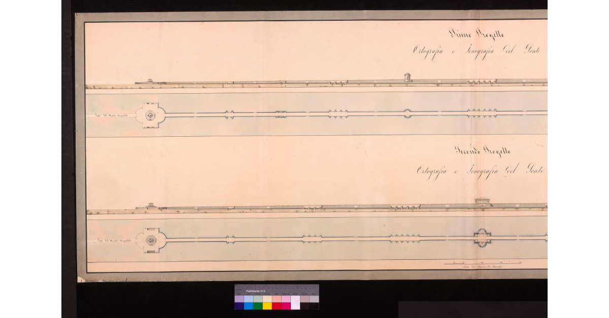 Primo progetto-ortografia e icnografia del ponte; Secondo progetto-ortografia e icnografia del ponte [di Orbetello]
