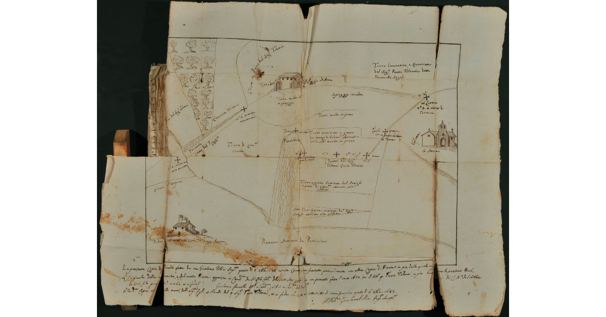 [Copia di pianta della Terminazione delle Terre poste in Corte di Castelnuovo dell'Abate, in luogo detto Poggio di Arna]
