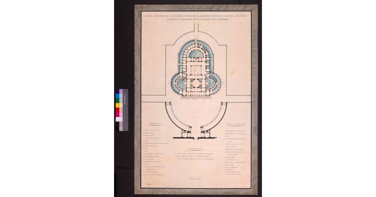 Carta che dimostra la pianta dei Bagni da erigersi [a Firenze] presso la Zecca vecchia, dandogli ingresso sulla piazza della medesima