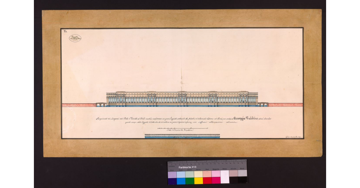 Proseguimento dei Lungarni dal Ponte S. Trinita al Ponte Vecchio, con formare un gran Loggiato sostenuto da pilastri ed intermedie colonne ad archi per servire di passeggio pubblico
