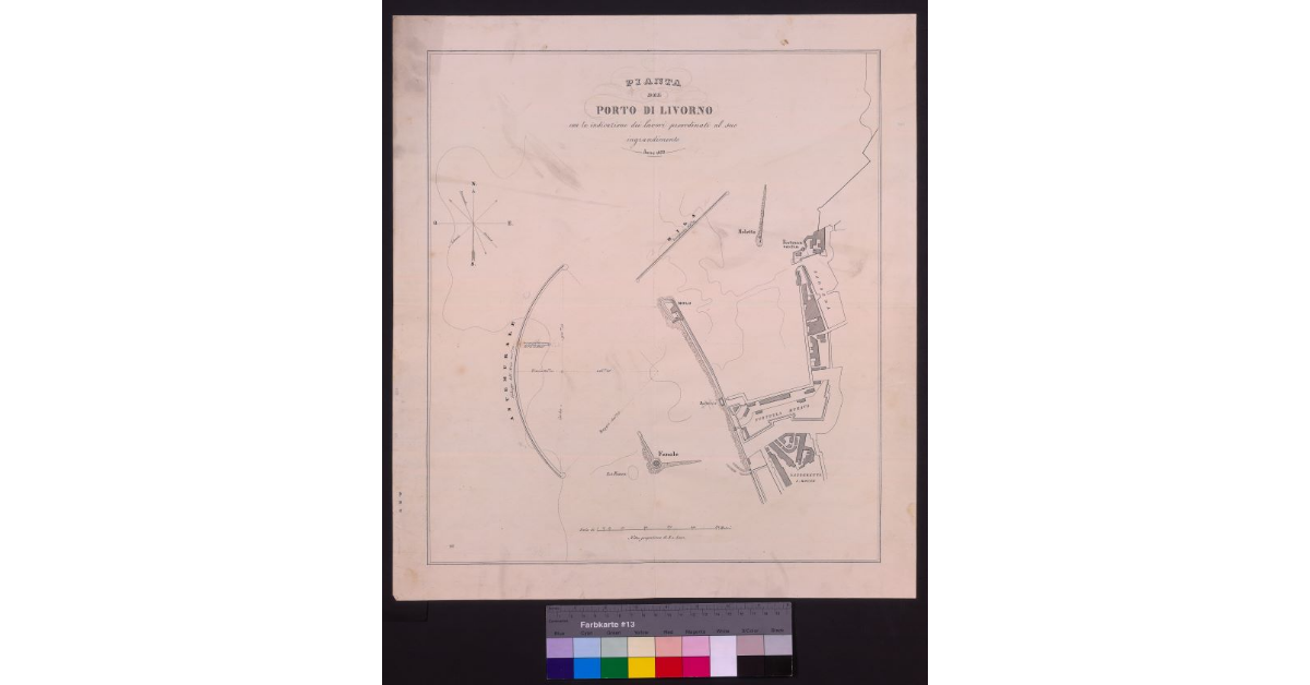 Pianta del porto di Livorno con la indicazione dei lavori preordinati al suo ingrandimento, 1853