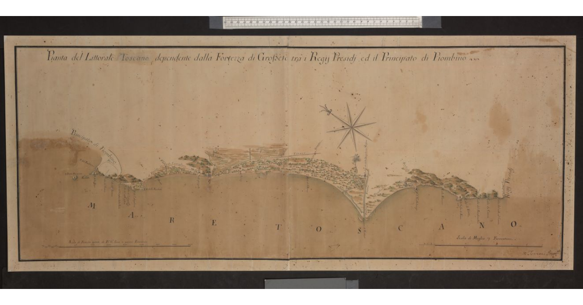 Pianta del litorale Toscano dependente dalla fortezza di Grosseto tra i Regi Presidi e il Principato di Piombino