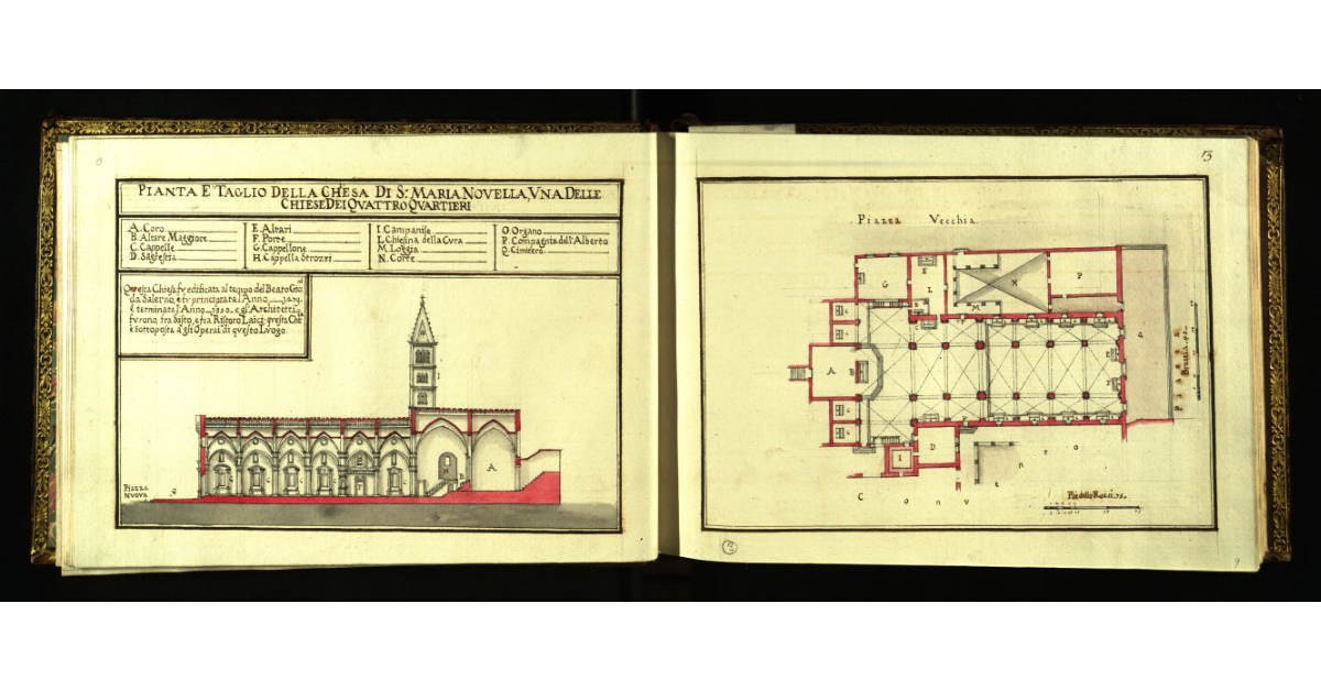 Pianta e taglio della Chiesa di S. Maria Novella, una delle chiese dei quattro quartieri