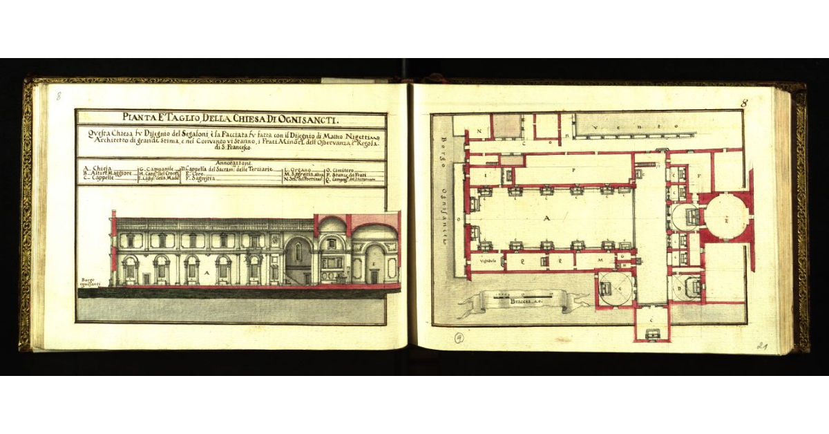 Pianta e taglio della Chiesa di Ognisancti