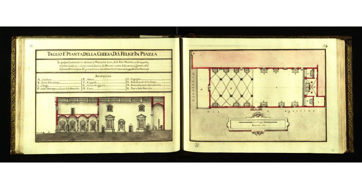 Taglio e pianta della Chiesa di S. Felice in Piazza