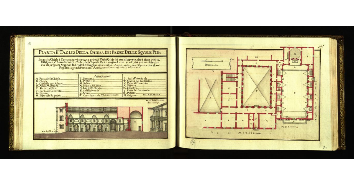 Pianta e taglio della Chiesa dei Padri delle Squole Pie