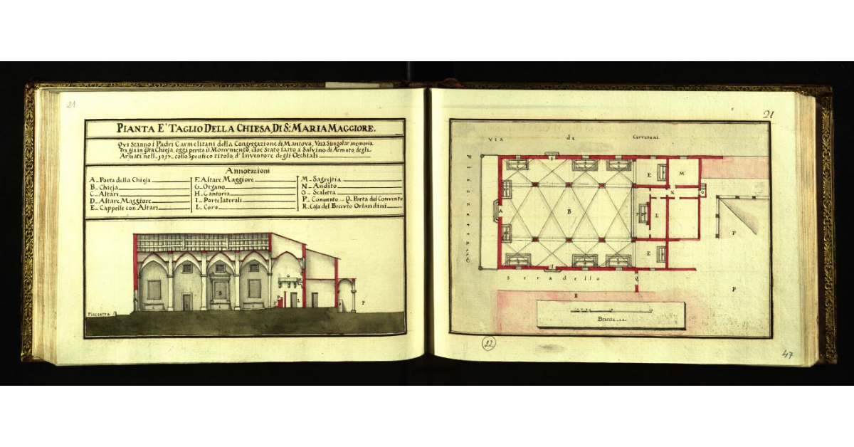Pianta e taglio della Chiesa di S. Maria Maggiore