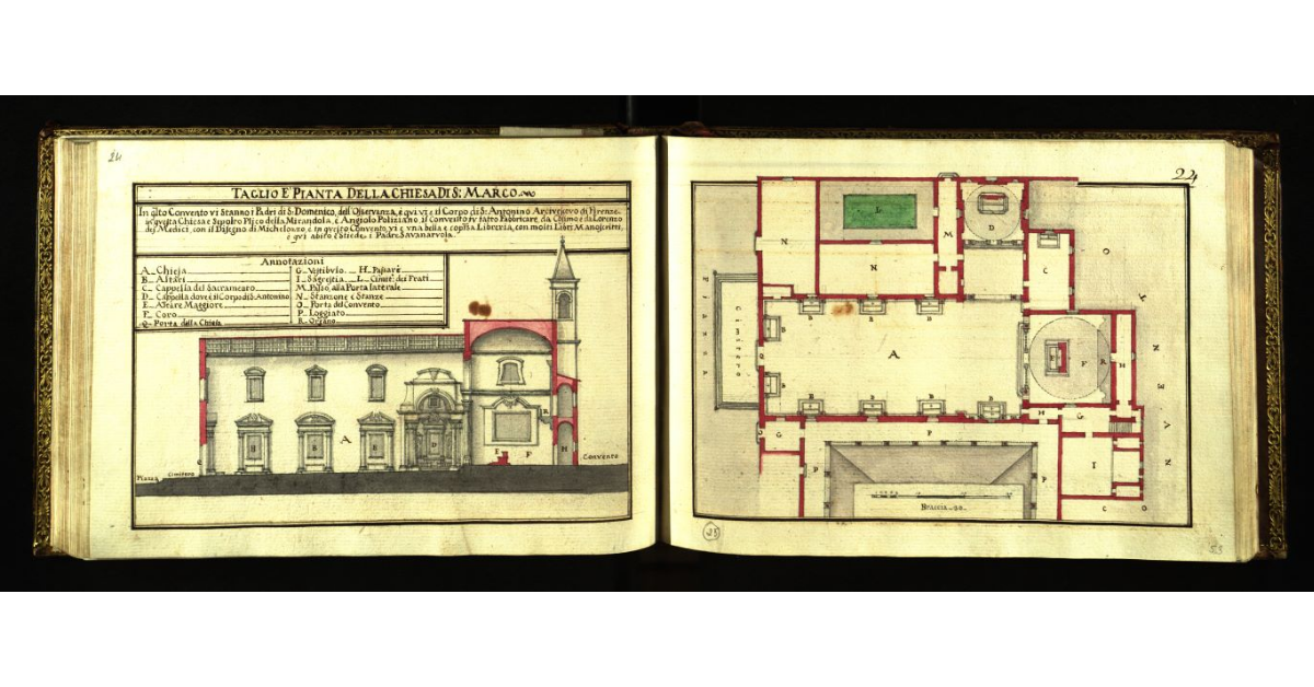 Taglio e pianta della Chiesa di S. Marco