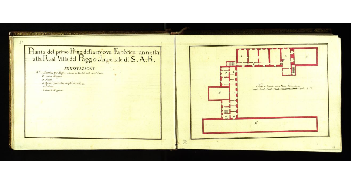 Pianta del primo piano della nuova fabbrica annessa alla Real Villa del Poggio Imperiale di S.A.R. [a Firenze]