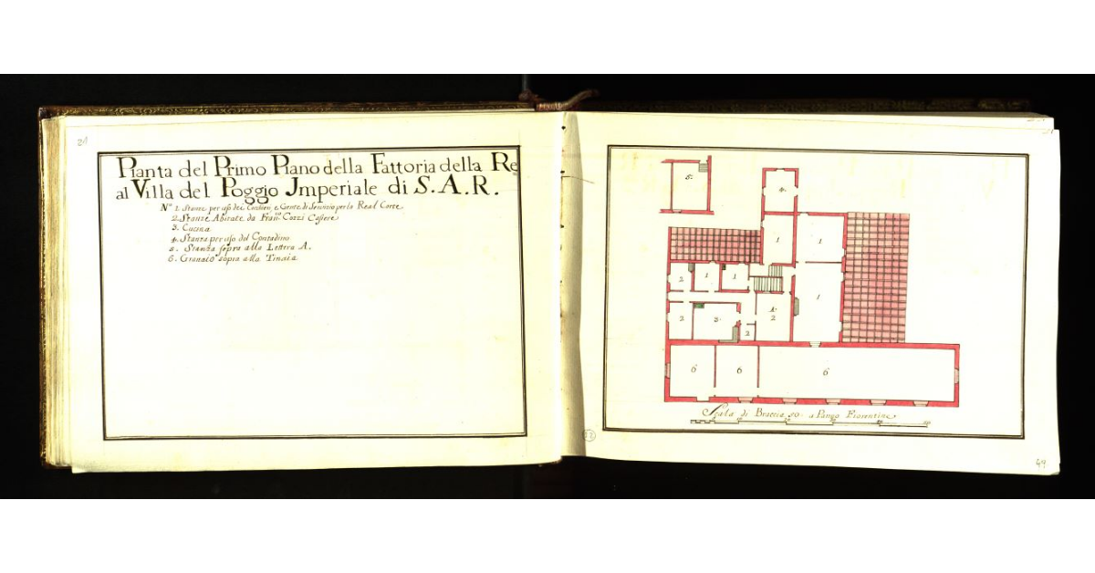 Pianta del primo piano della fattoria della Real Villa del Poggio Imperiale di S.A.R. [a Firenze]