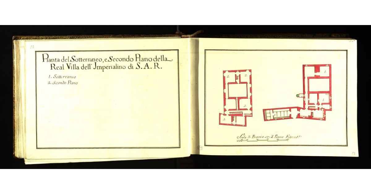Pianta del sotterraneo e secondo piano della Real Villa dell’Imperialino [a Firenze]