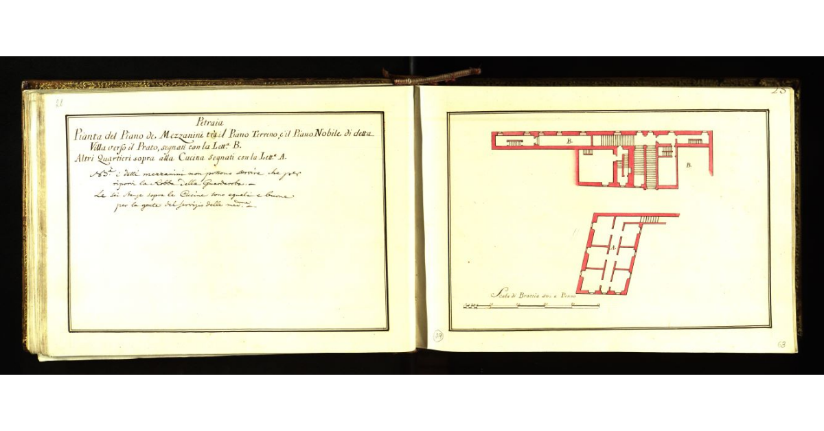Petraia. Pianta del piano dei mezzanini tra il piano terreno e il piano nobile di detta Villa verso il Prato