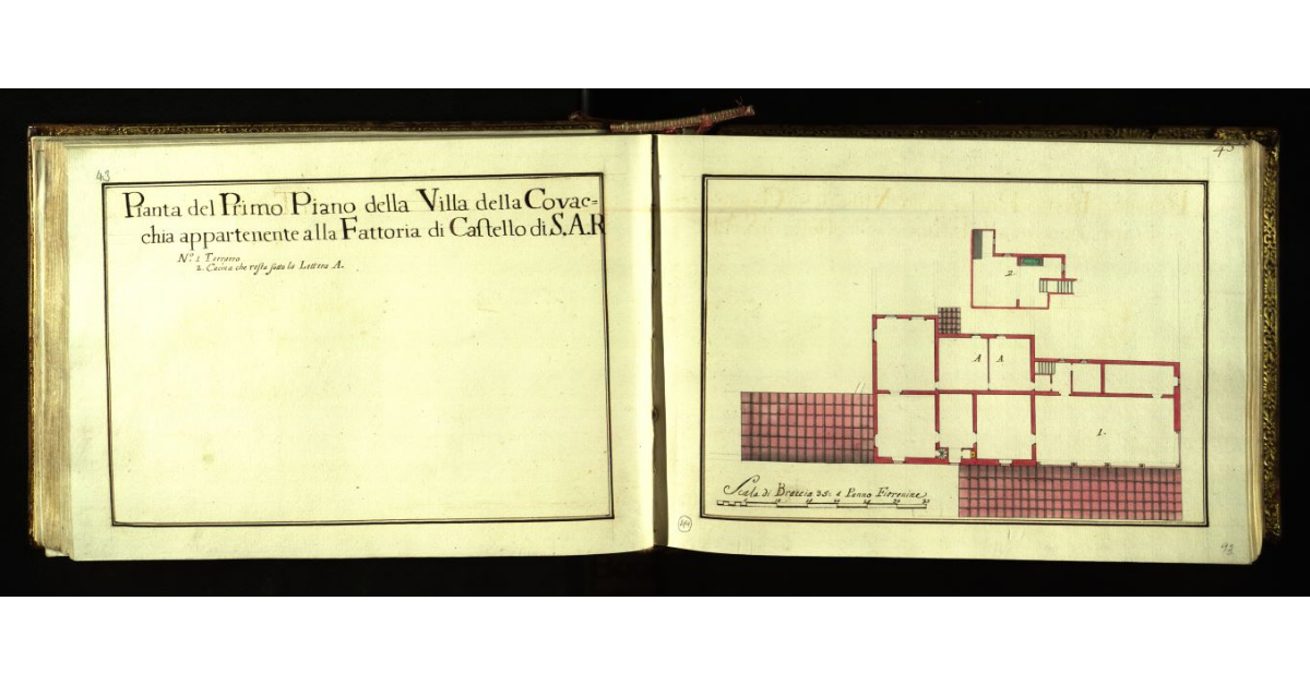 Pianta del primo piano della Villa della Covacchia appartenente alla Fattoria di Castello di S.A.R. [a Firenze]