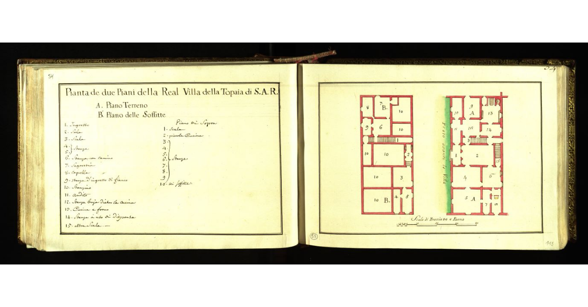 Pianta de due piani della Real Villa [di Topaia a Firenze]