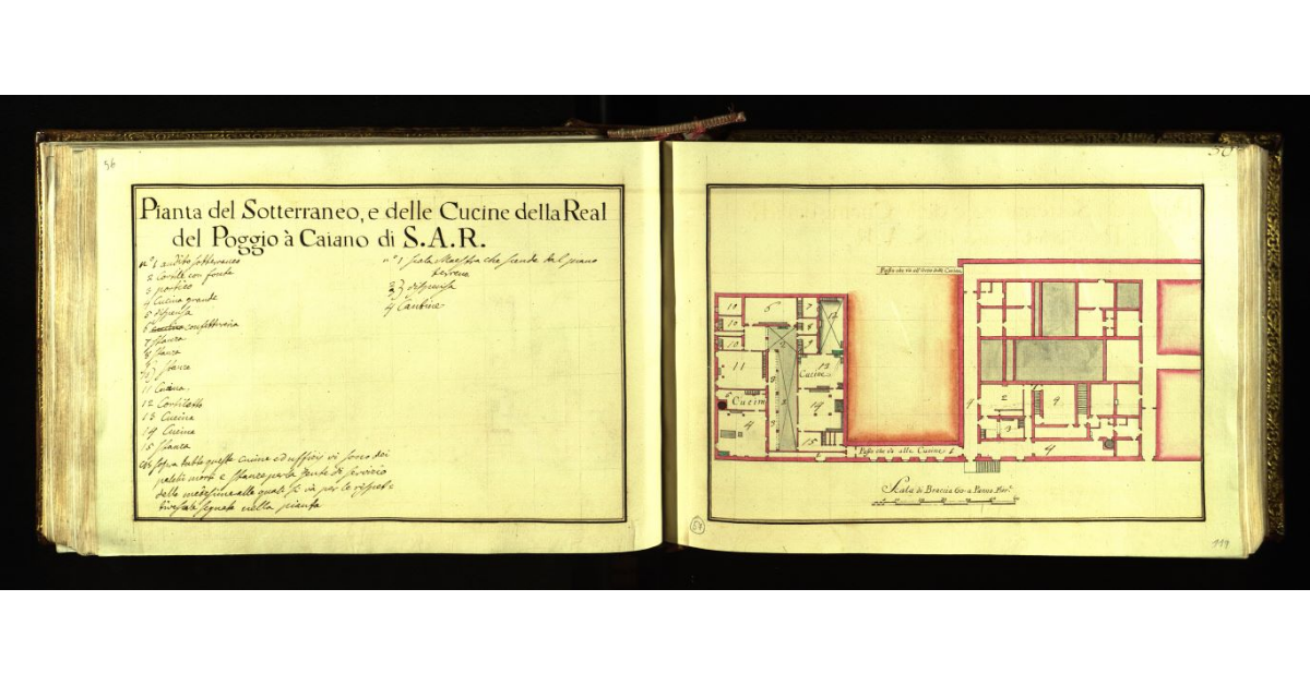 Pianta del sotterraneo e delle cucine della Real Villa del Poggio a Caiano di S.A.R