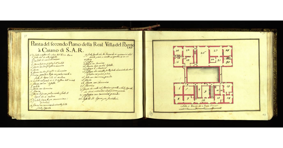 Pianta del secondo piano della Real Villa del Poggio a Caiano di S.A.R