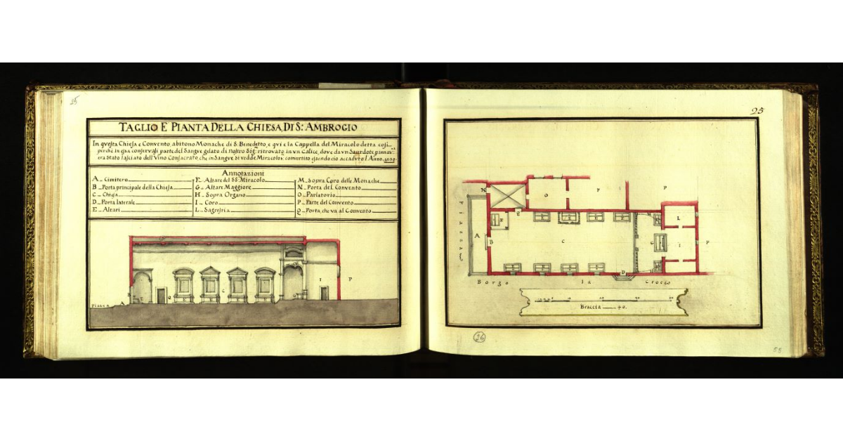Taglio e pianta della Chiesa di S. Ambrogio