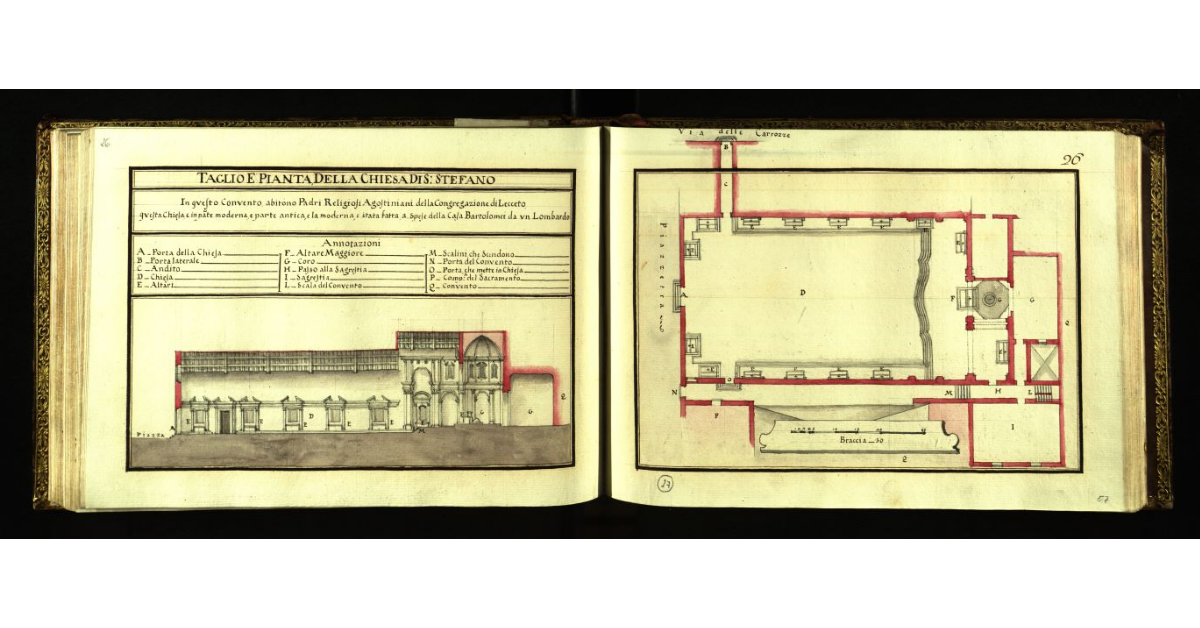 Taglio e pianta della Chiesa di S. Stefano