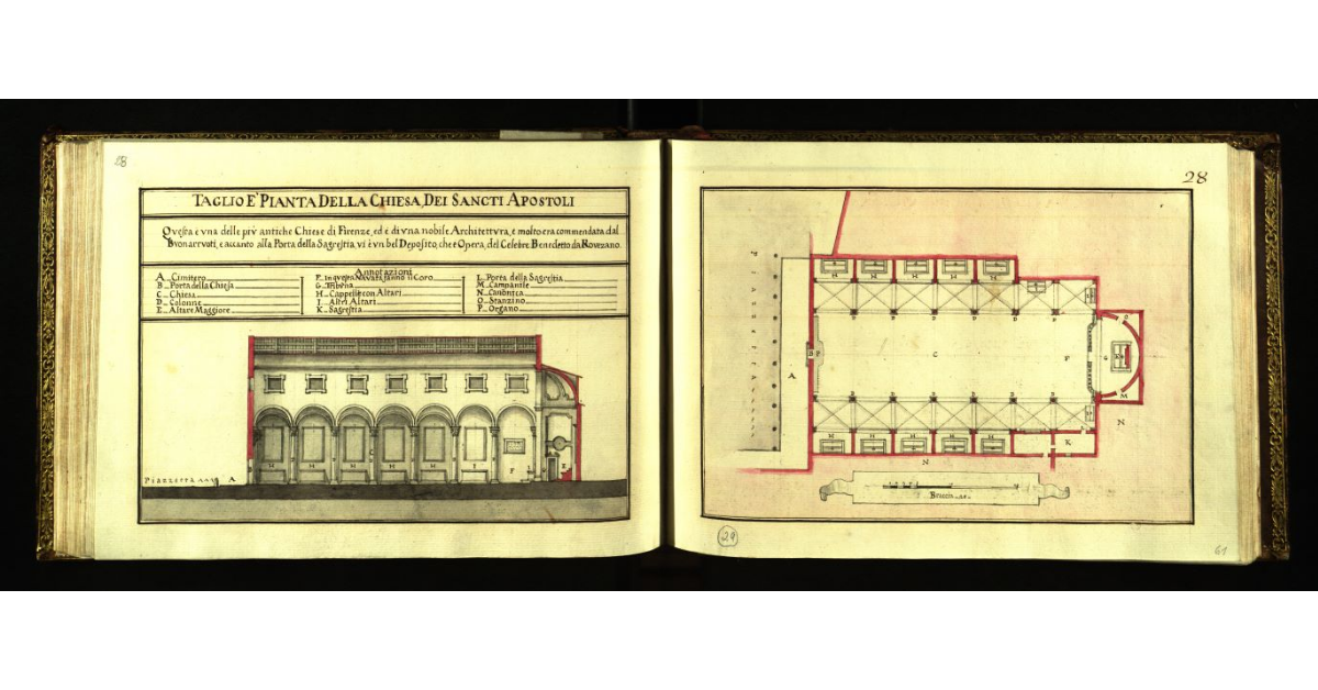 Taglio e pianta della Chiesa dei Sancti Apostoli