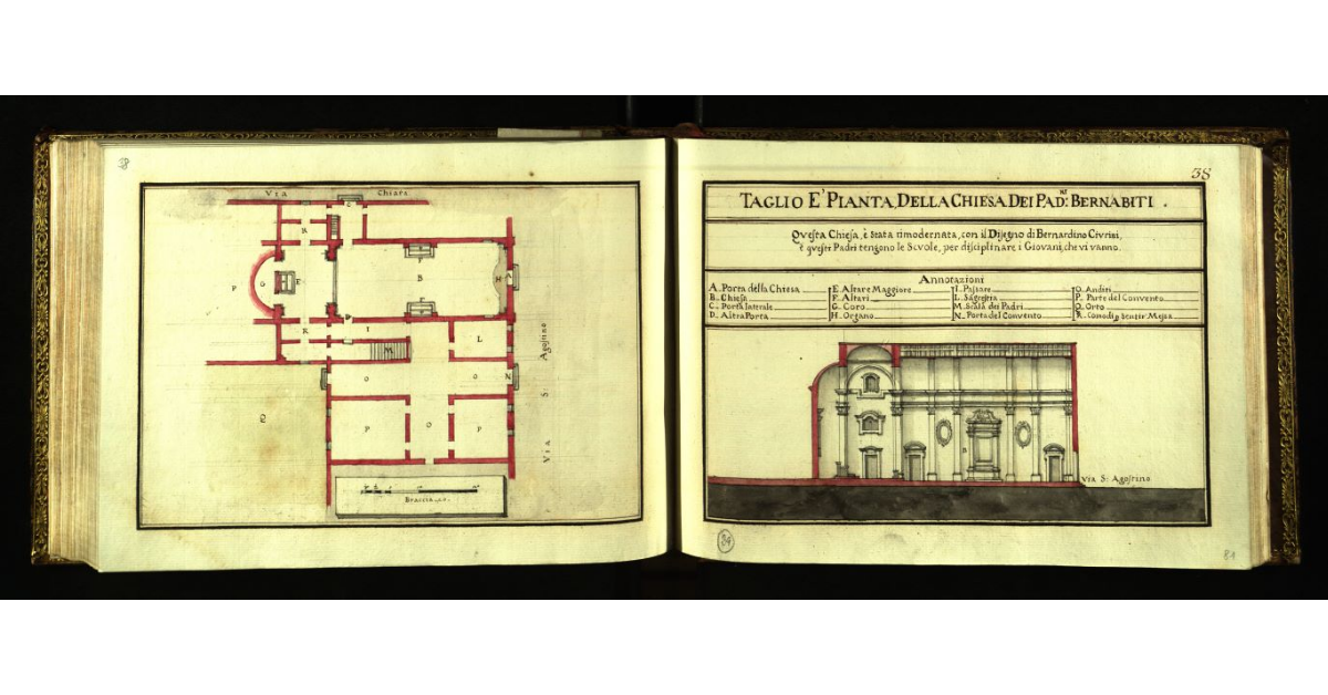 Taglio e pianta della Chiesa dei Padri Bernabiti