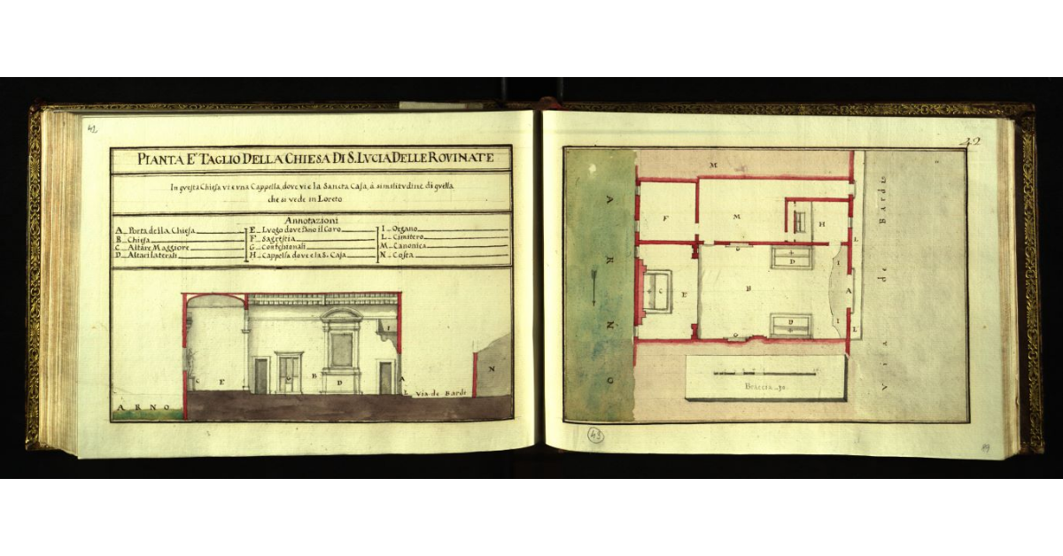 Pianta e taglio della Chiesa di S. Lucia delle Rovinate