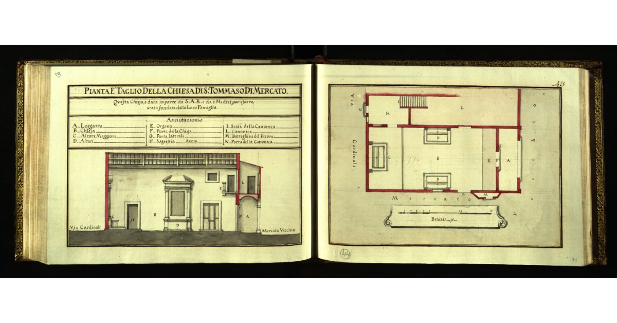 Pianta e taglio della Chiesa di S. Tommaso di Mercato