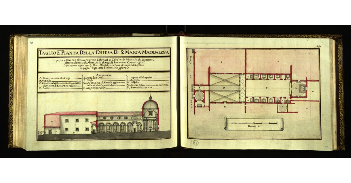 Taglio e pianta della Chiesa di S. Maria Maddalena