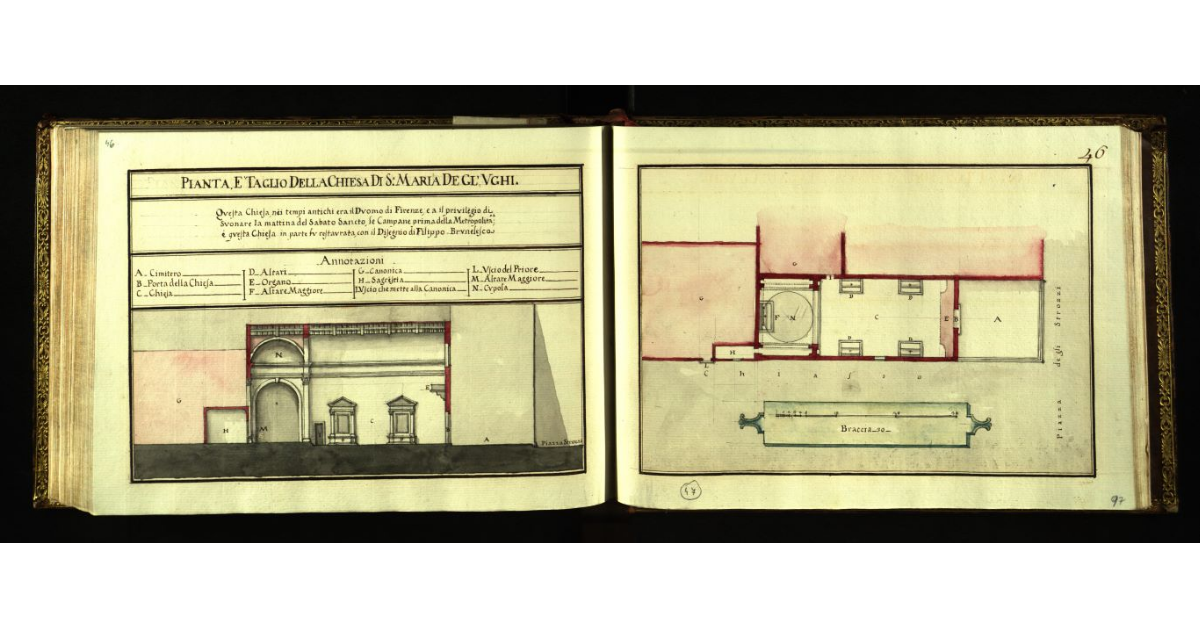 Pianta e taglio della Chiesa di S. Maria degl’Ughi