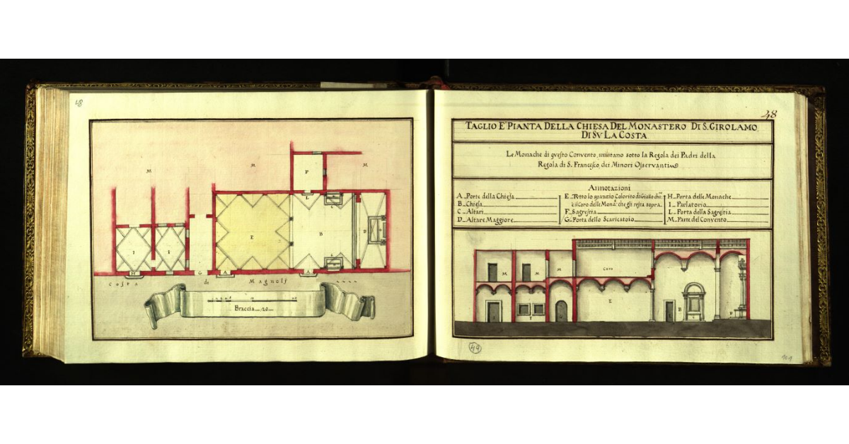 Taglio e pianta della Chiesa di S. Girolamo di su La Costa