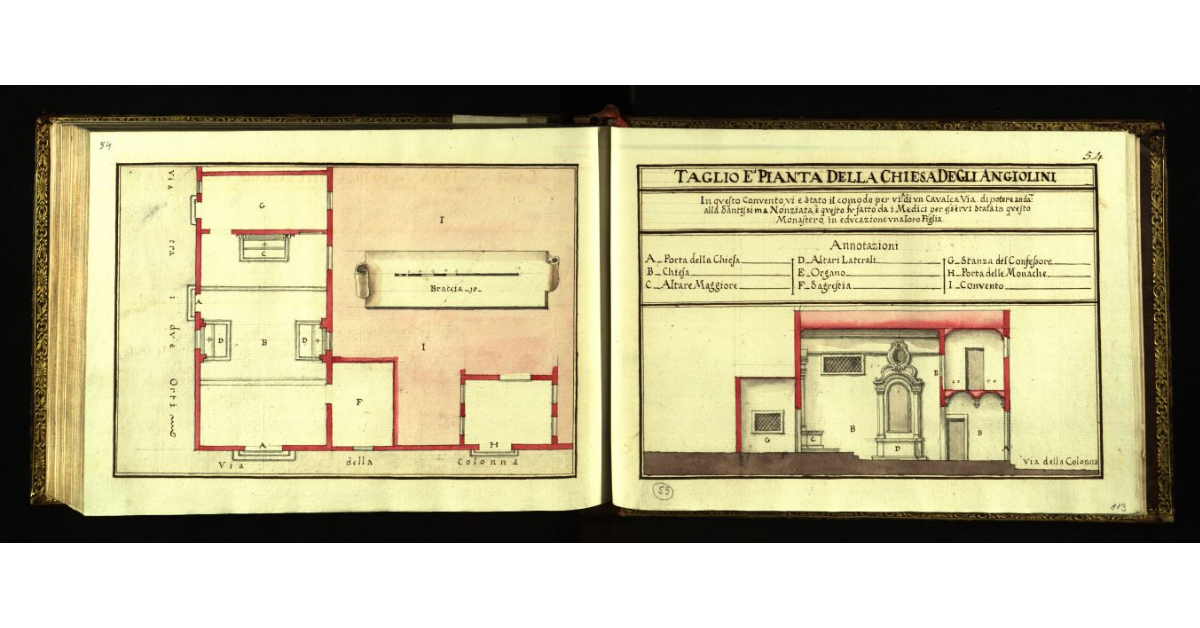 Taglio e pianta della Chiesa degli Angiolini