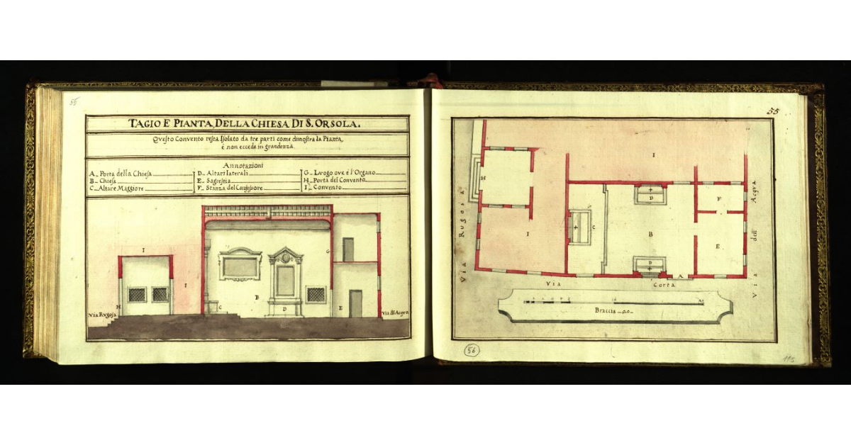 Taglio e pianta della Chiesa di S. Orsola