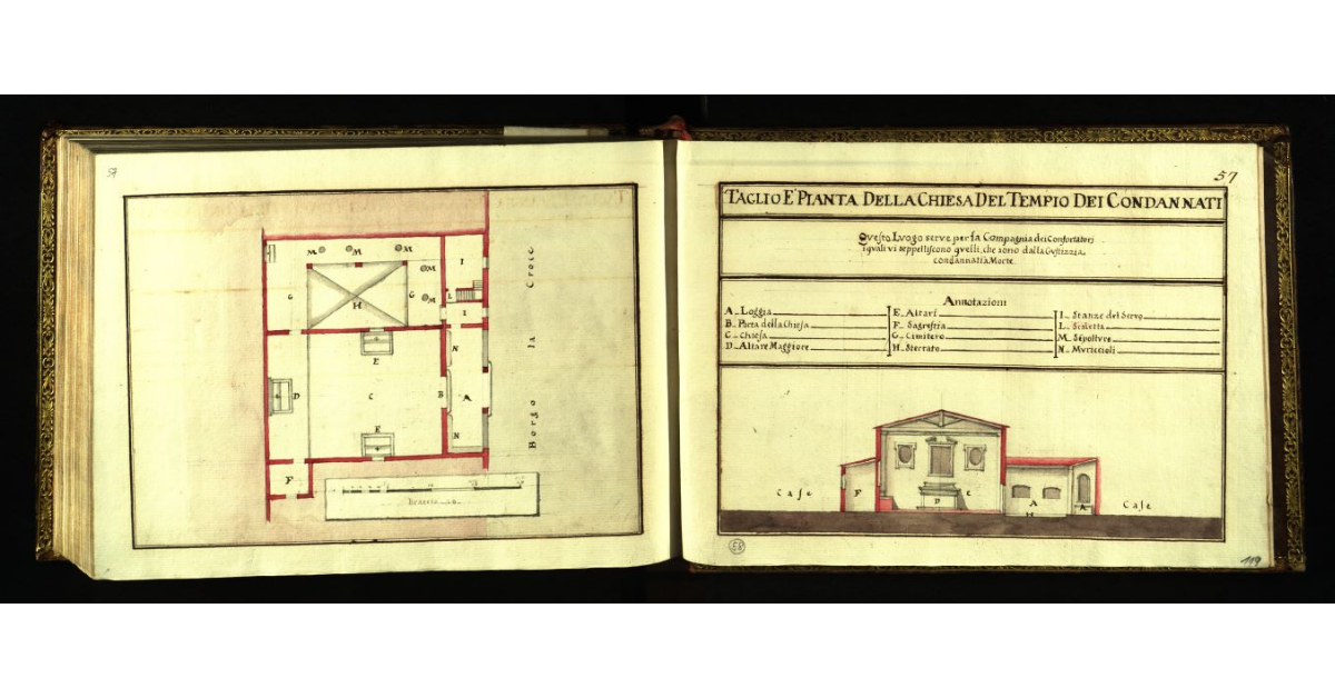 Taglio e pianta della Chiesa del Tempio dei Condannati