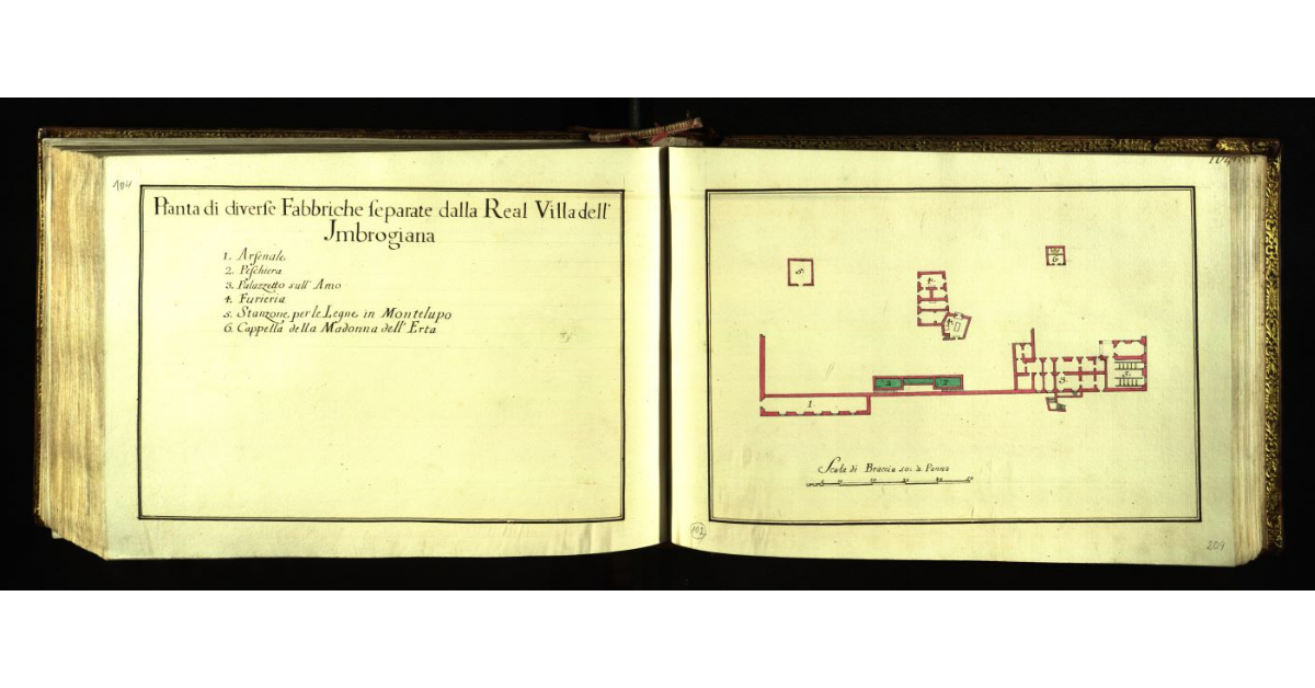Pianta di diverse fabbriche separate dalla Real Villa dell’Imbrogiana