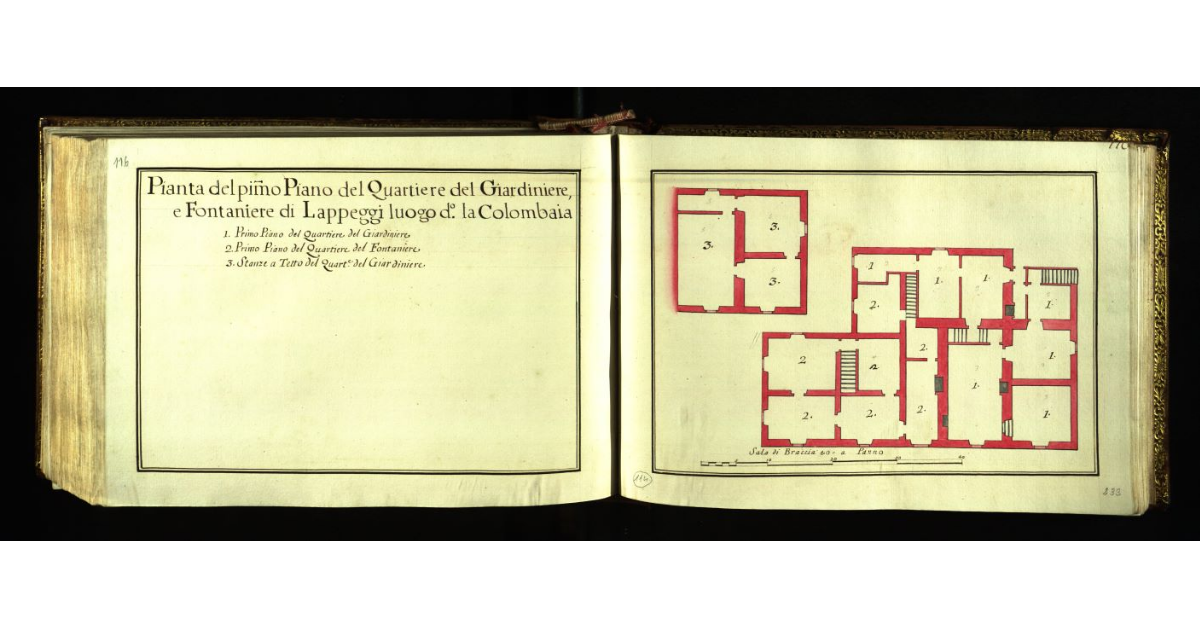 Pianta del primo piano del quartiere del giardiniere e fontaniere di Lappeggi luogo detto la Colombaia