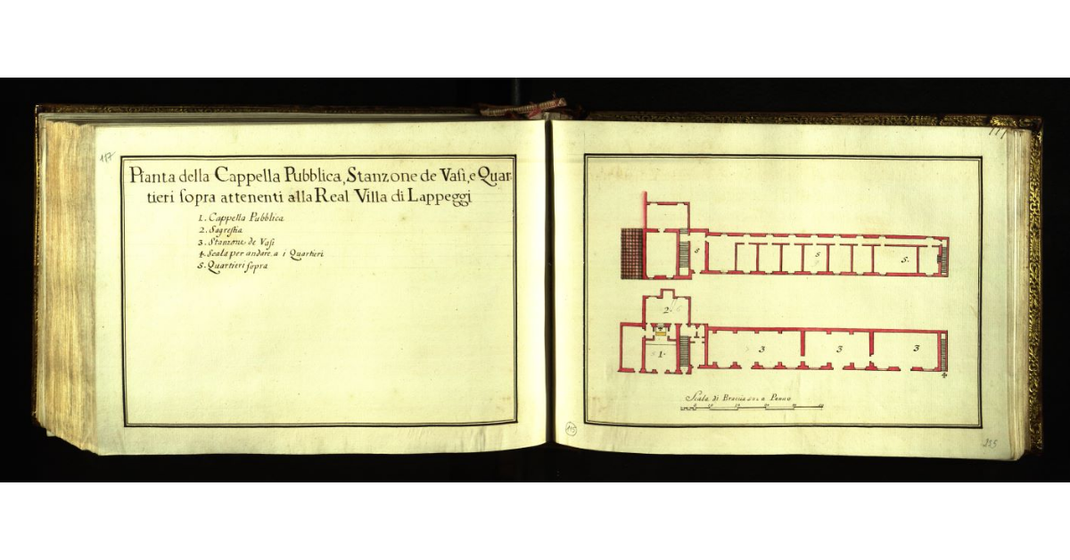 Pianta della cappella pubblica, stanzone dei vasi e quartieri sopra attenenti alla Real Villa di Lappeggi