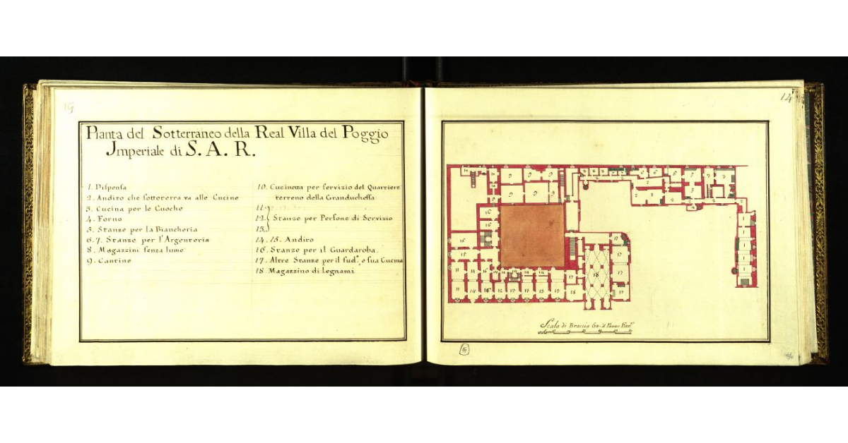 Pianta del sotterraneo della Real Villa del Poggio Imperiale di S.A.R. a Firenze]