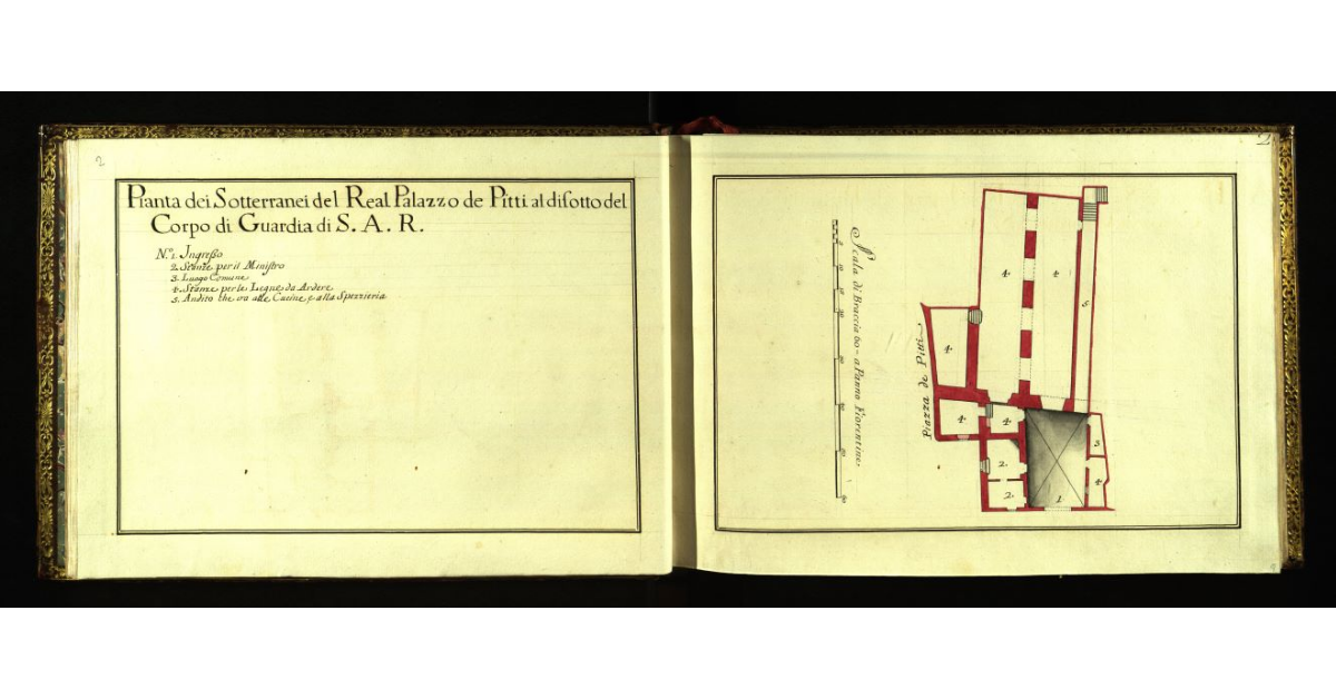 Pianta dei sotterranei del Real Palazzo de Pitti al di sotto il corpo di guardia di S.A.R. [a Firenze]