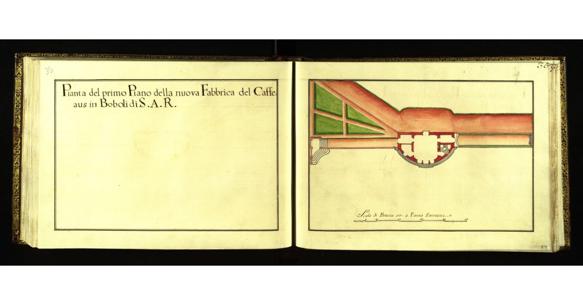 Pianta del primo piano della nuova Fabbrica del Caffeaus in Boboli di S.A.R. [a Firenze]