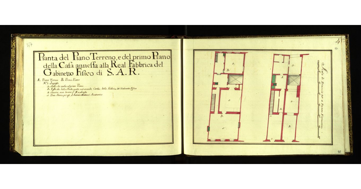 Pianta del piano terreno e del primo piano della casa annessa alla Real Fabbrica del Gabinetto Fisico di S.A.R. [a Firenze]