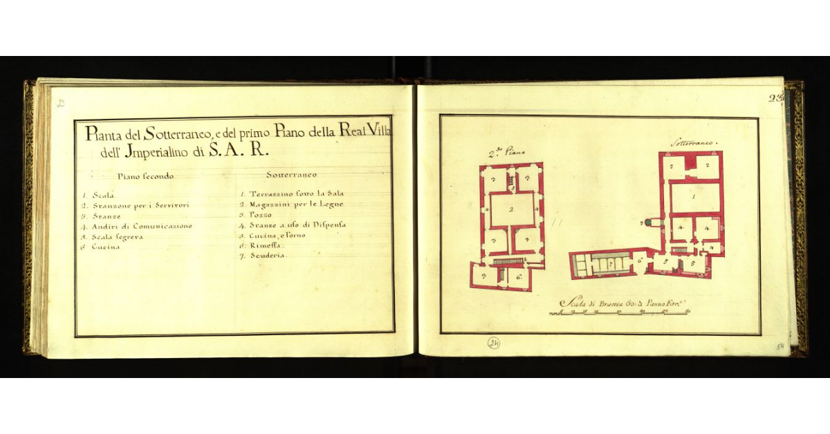 Pianta del sotterraneo e secondo piano della Real Villa dell’Imperialino [a Firenze]