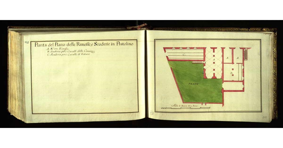 Pianta del piano delle rimesse e scuderie in Pratolino