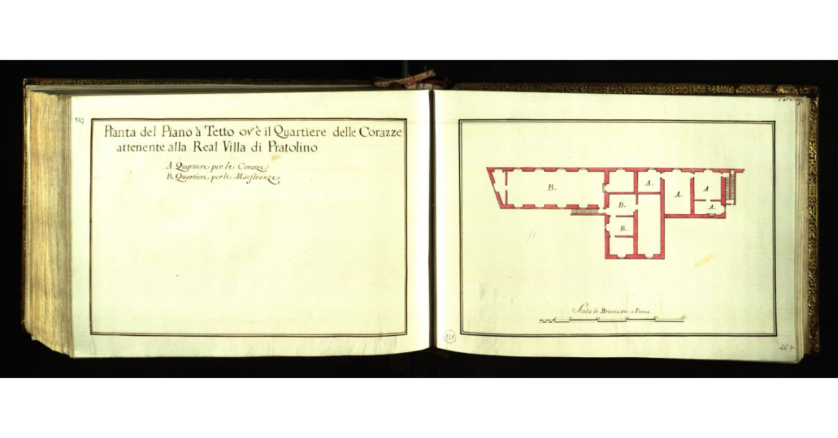 Pianta del piano a tetto ov’è il quartiere delle corazze attenente alla Real Villa di Pratolino