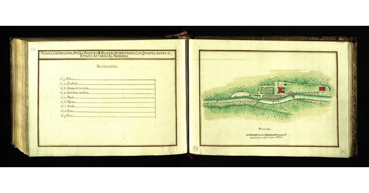 Pianta che dimostra ove sia piantato il Palazzo di Seravezza, con quanto altro si ritrovi attorno al medesimo